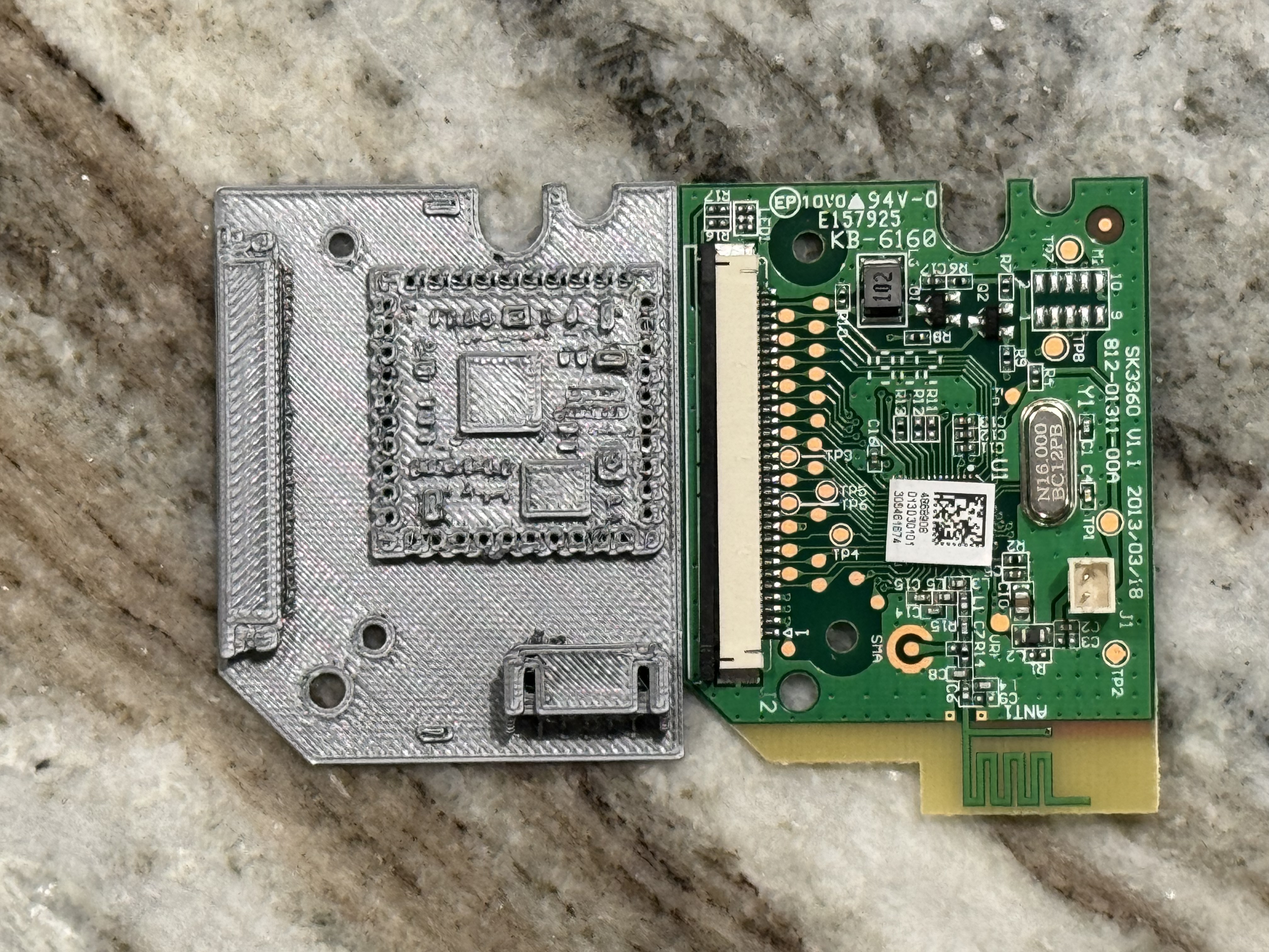 Original PCB next to 3D Print PCB