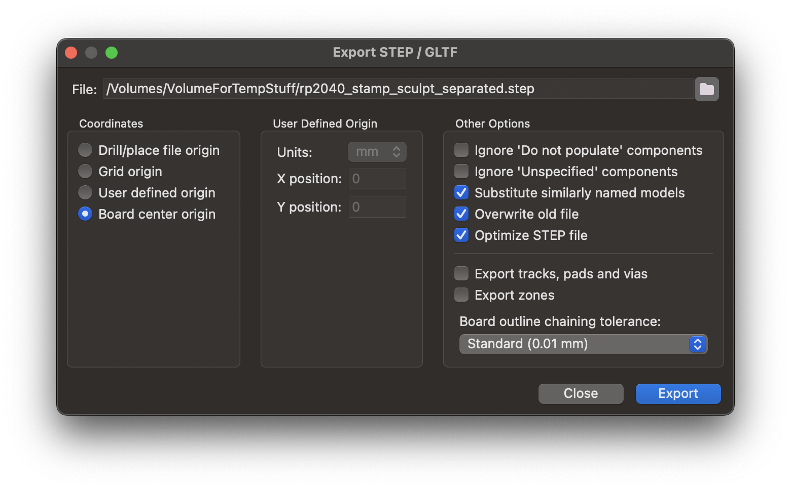 KICAD Export to STEP Options