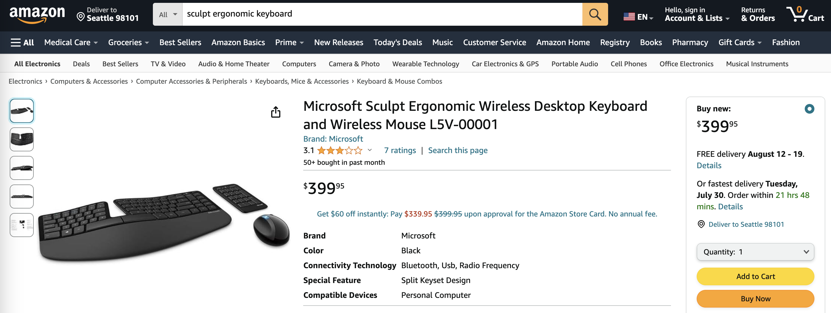 Amazon listing for $400 (!) for Sculpt Ergonomic