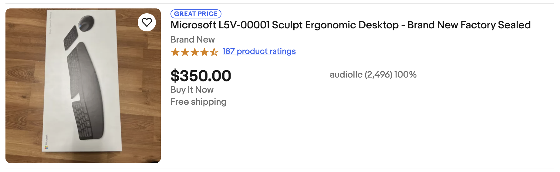 eBay listing for Sculpt Ergonomic for $350