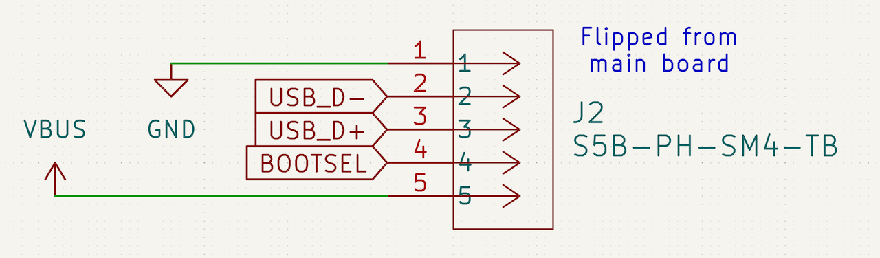 Interface board schematic showing five pins on connector