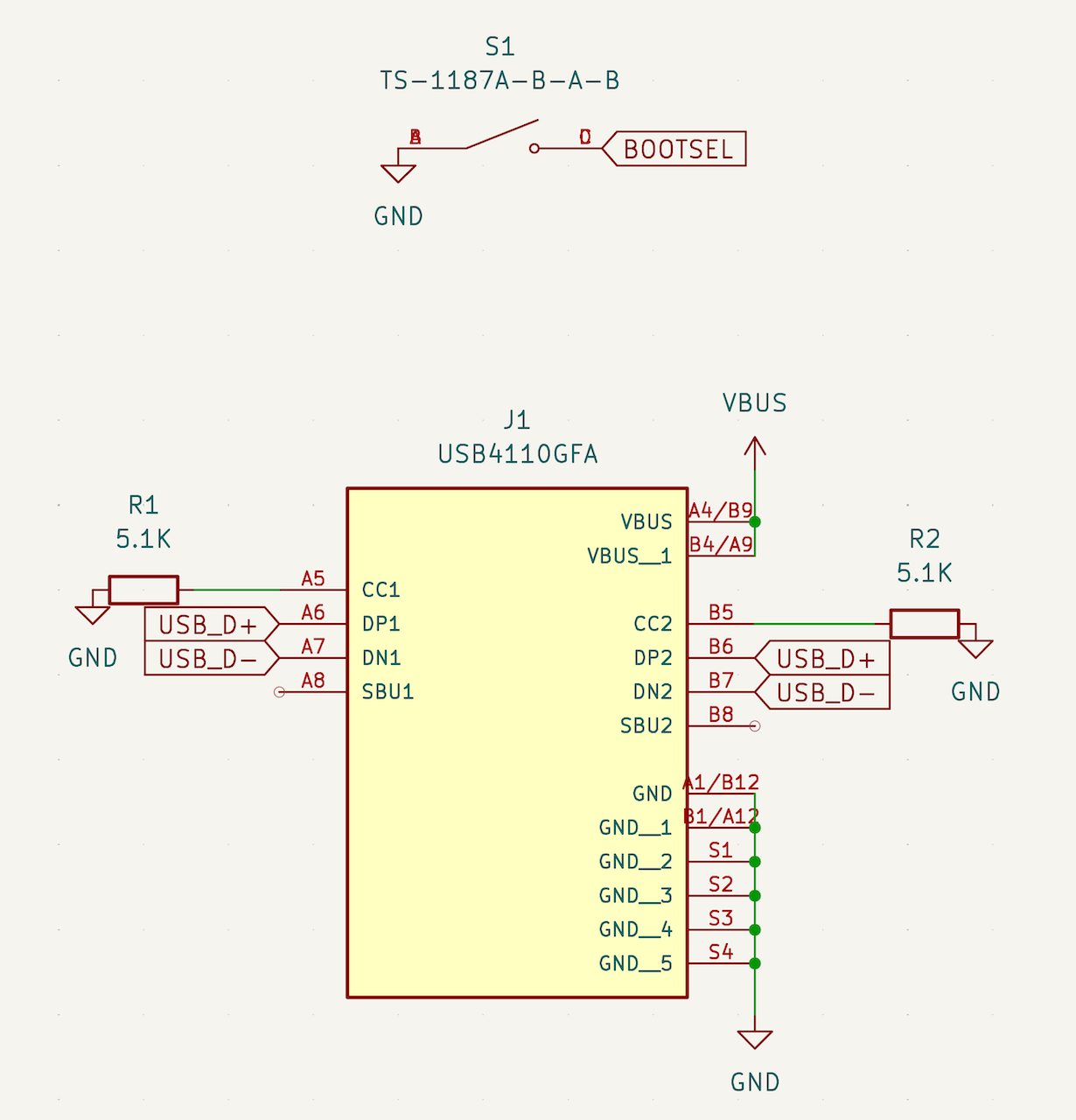 Interface board schematic showing USB layout